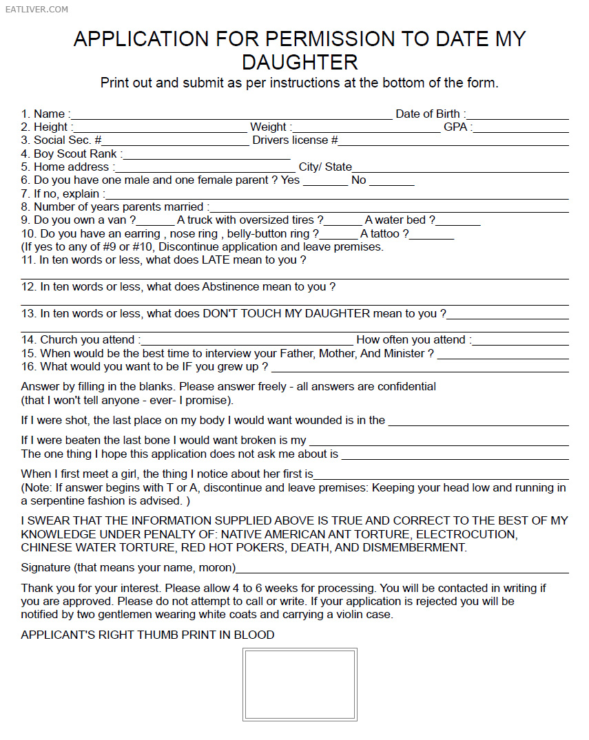 Application for Permission to Date My Daughter
