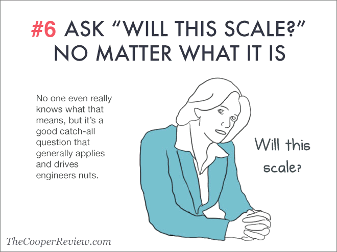 Ask "will this scale?" no matter what it is.