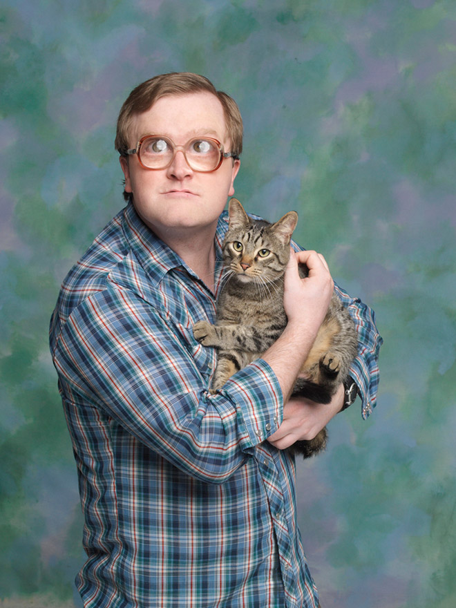 Bubbles posing with a kitty.