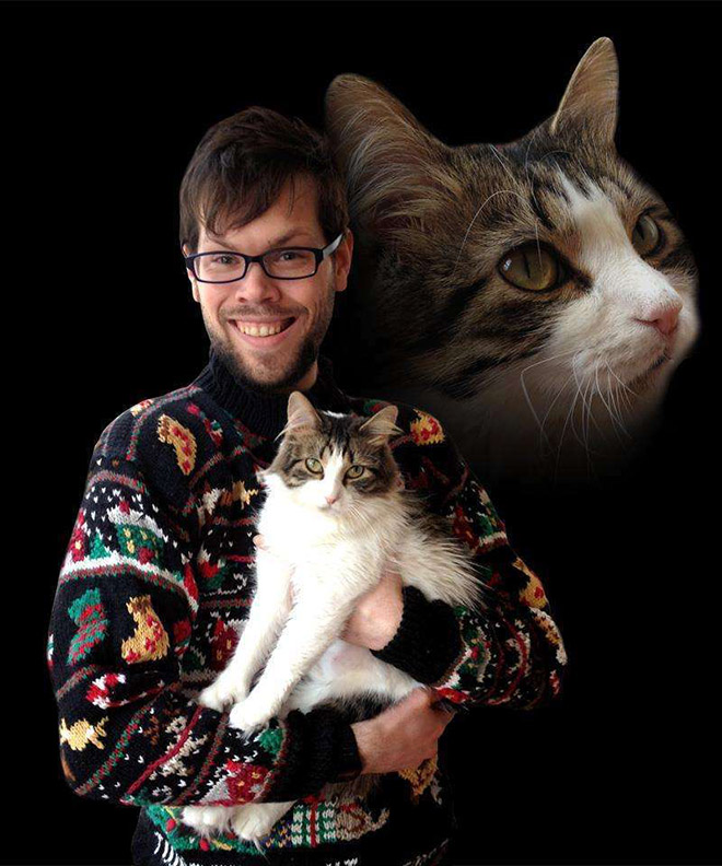 Awkward glamour photo with a cat.