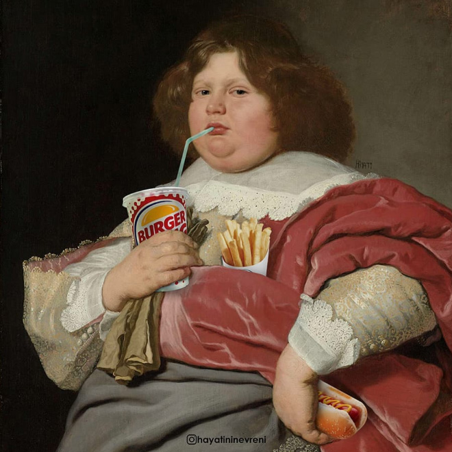 Burger King inserted into a classic painting.