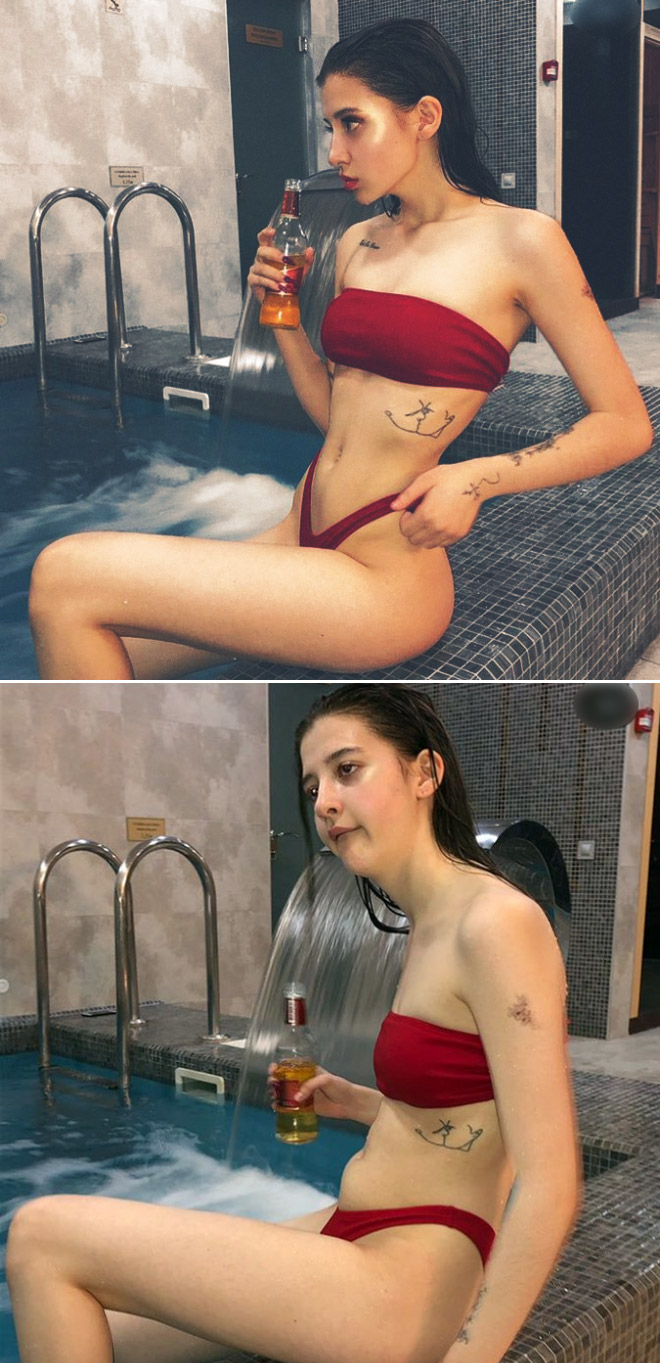 Funny before and after pool pic.