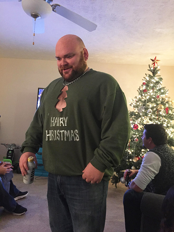 Chest hair Christmas tree sweater. Brilliant!