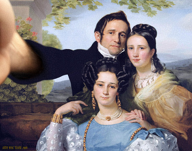 Portrait of Théodore Joseph Jonet And His Two Daughters selfie.