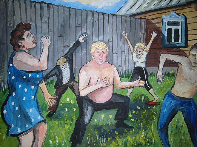 Trump dancing with his Russian friends.
