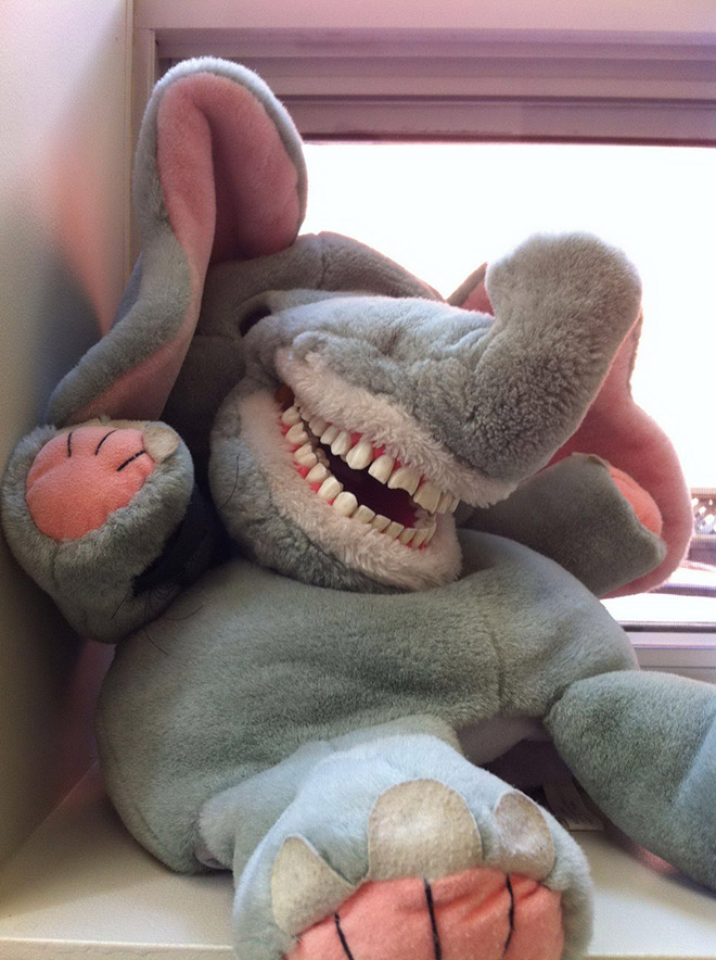 Creepy stuffed educational dentist toy for kids.