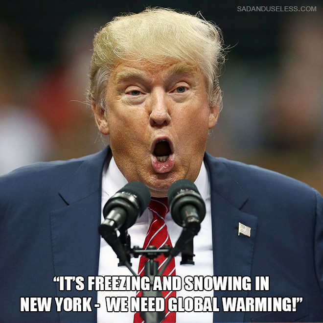 "It's freezing and snowing in New York - we need global warming!"