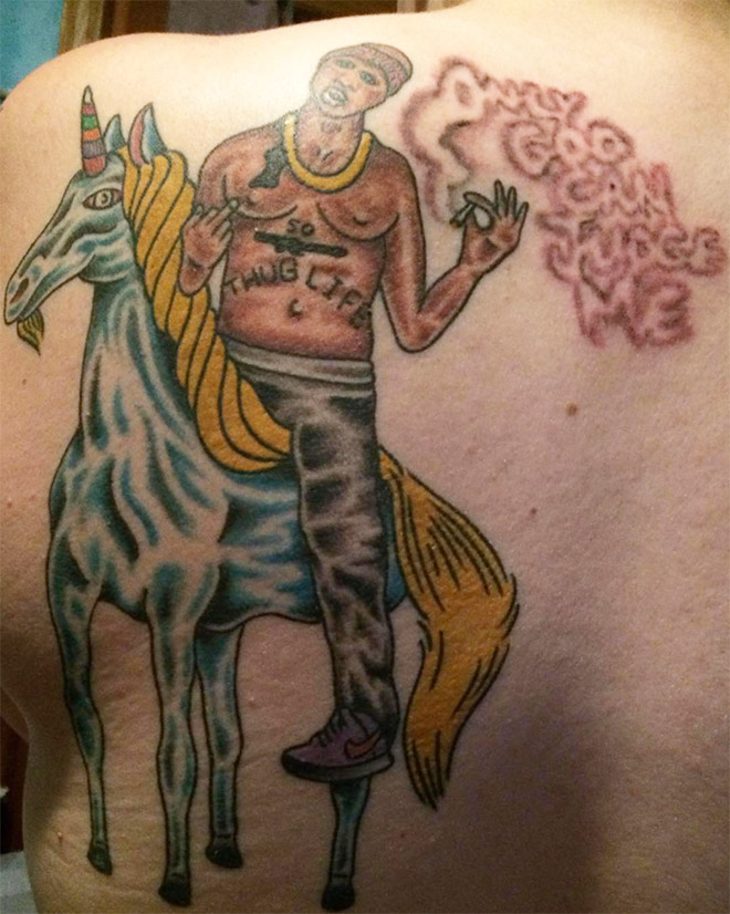 This is what happens when you try to save money on a tattoo.