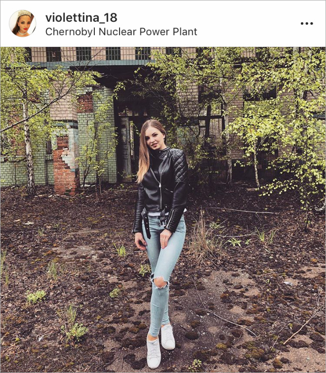 Trying to look hot at the Chernobyl disaster site.