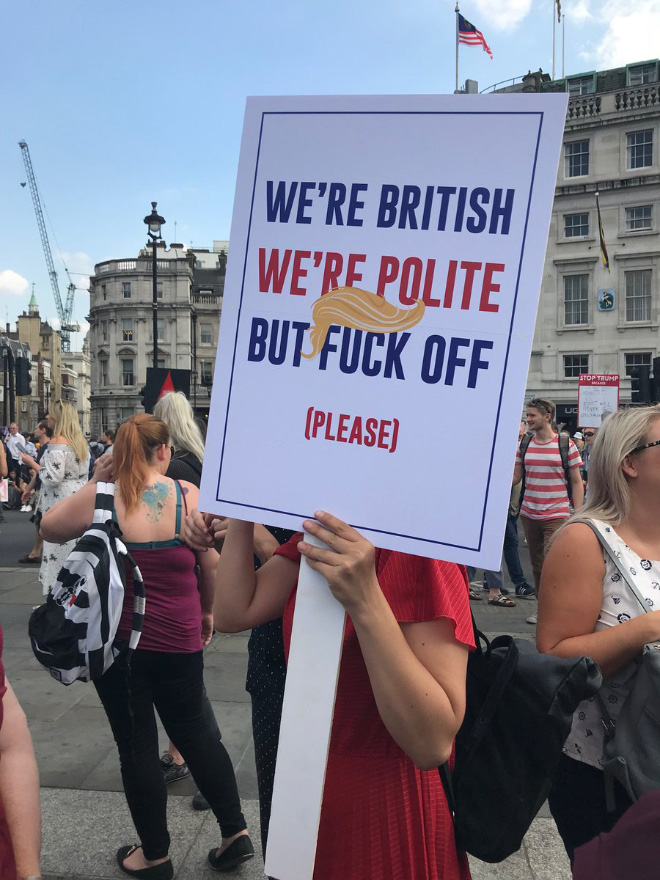 Funny anti-Trump protest sign.