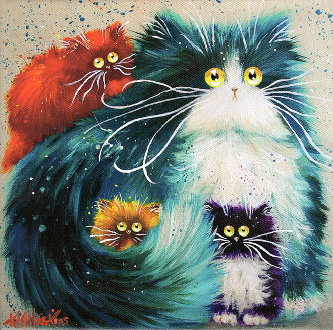 Psychedelic Funny Cat  Paintings  by Kim Haskins