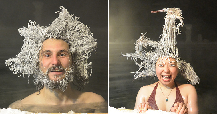 Funny Photos From The Hair Freezing Contest of Takhini Hot Springs Funny Photos From The Hair Freezing Contest of Takhini Hot Springs
