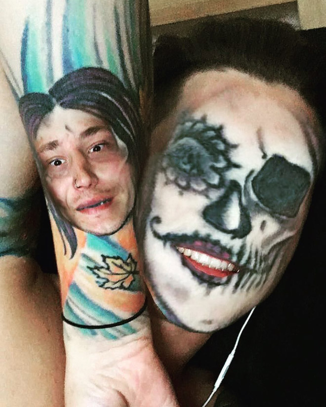 When you use a face swap app on your tattoo...