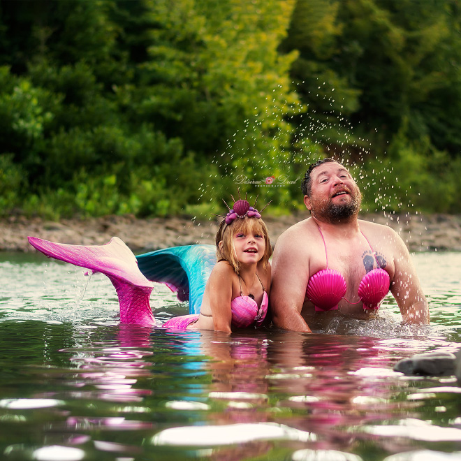 Father and daughter mermaid photoshoot.