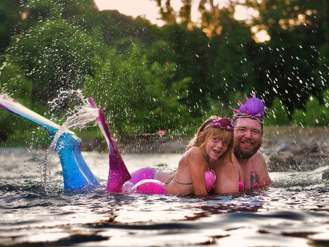 Father and daughter mermaid photoshoot.