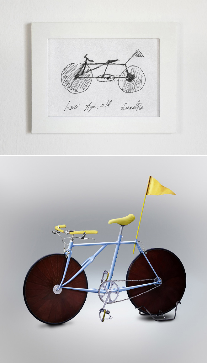 Drawing made from memory recreated as a real bicycle.