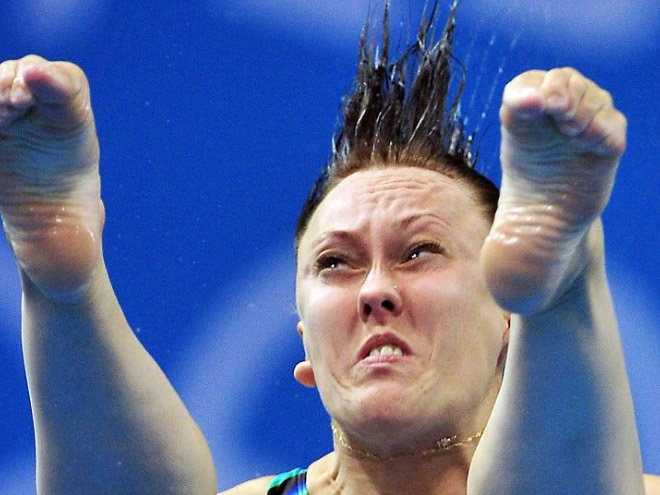 Olympic diving face.