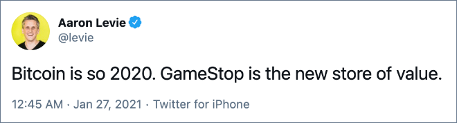 Bitcoin is so 2020. GameStop is the new store of value.
