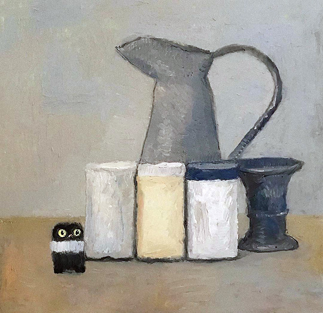 Cat hidden in a painting.
