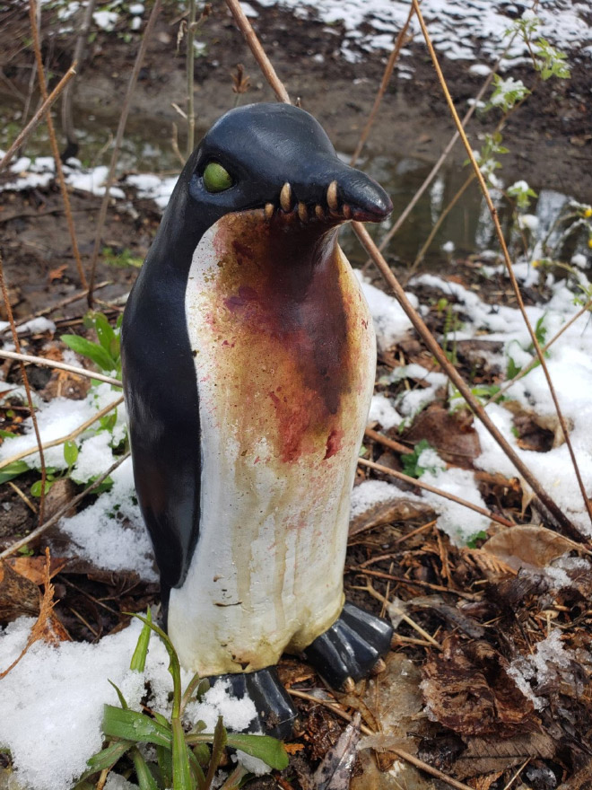 Zombie garden penguin.