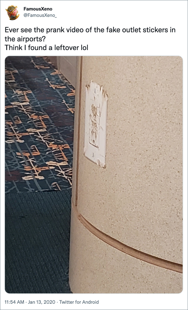 Ever see the prank video of the fake outlet stickers in the airports?