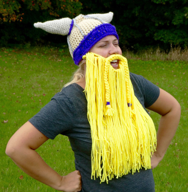 Crochet viking hat.