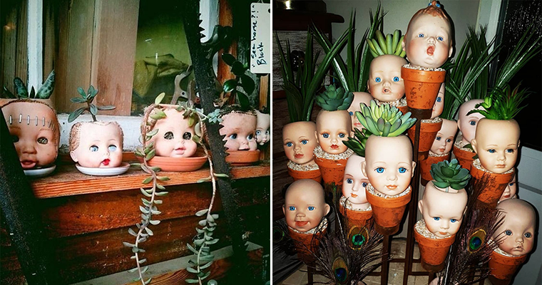 Creep Out Your Neighborhood With Baby Doll Head Planters!