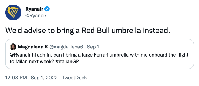We'd advise to bring a Red Bull umbrella instead.