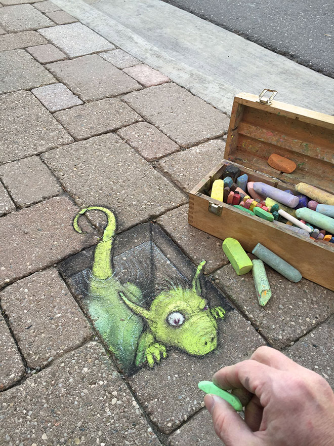3D chalk street art by David Zinn.