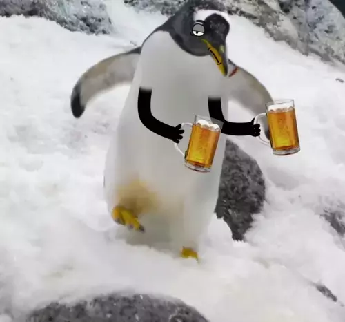 Penguin bringing beer.