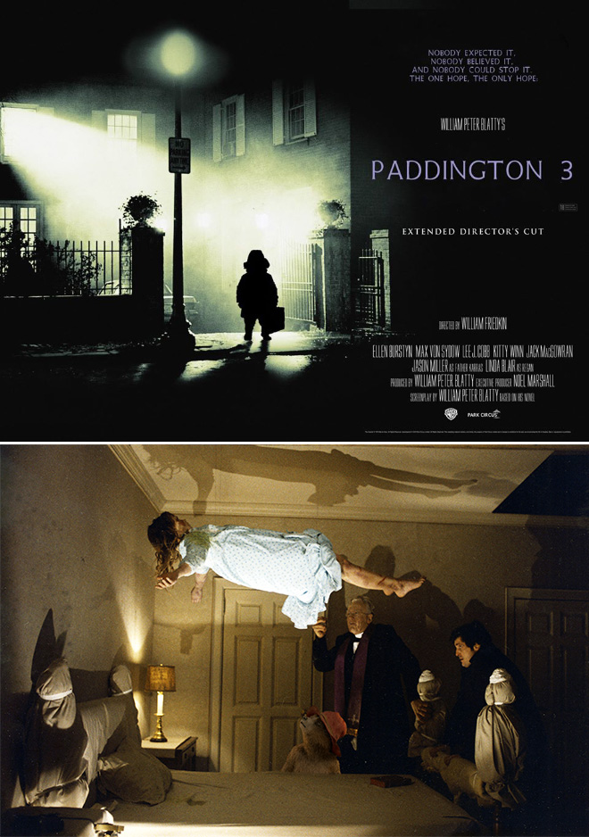 Paddington Bear photoshopped into famous movie scenes.