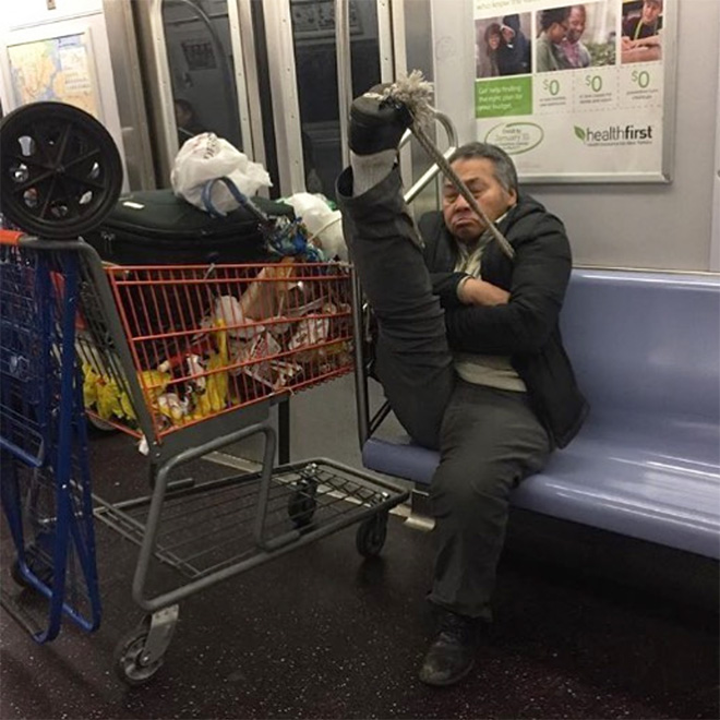 Some people on subway are acting really strange.